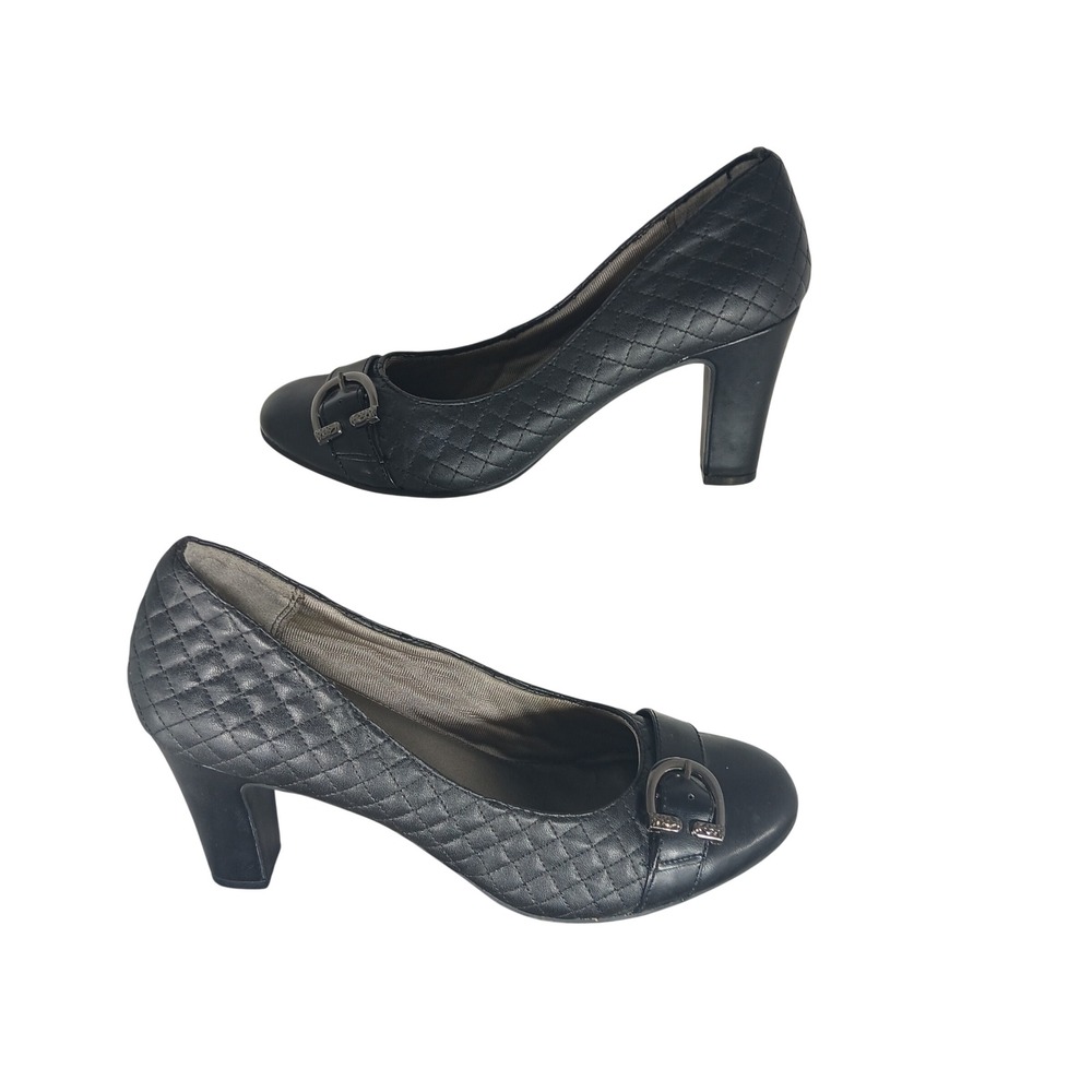 Life‎ Stride Black Quilted Buckle Block Heel Pumps Shoes Womens 8.5M